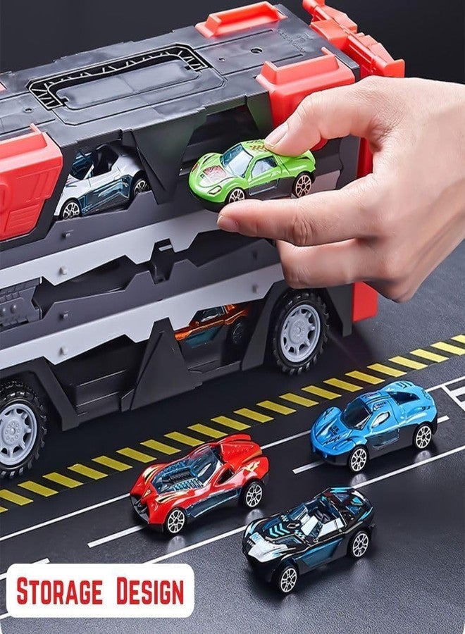 CIRBOX deformable Folding Catapult Rail Transport Truck Storage Container Toy car Set Two-in-one with 6 Alloy Cars, is Perfect as a for Boys and Girls Over 3 Years Old. (Transport Truck) - Image 4
